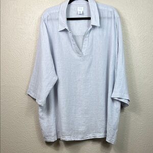 Sigrid Olsen Linen Blue & White Stripe Elbow Length Sleeve Top 3X
